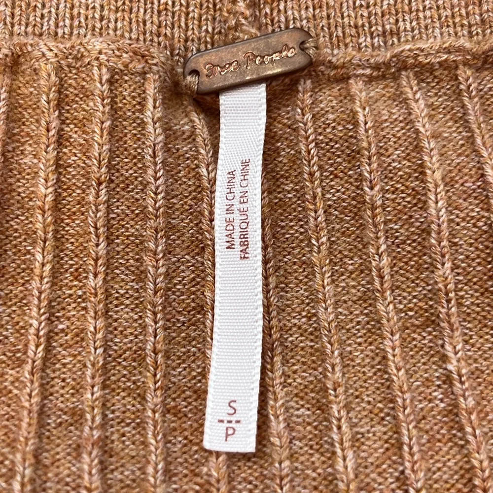 Free People Skyline Camel Ribbed Knit Midi Pencil Skirt Front Slit Size S